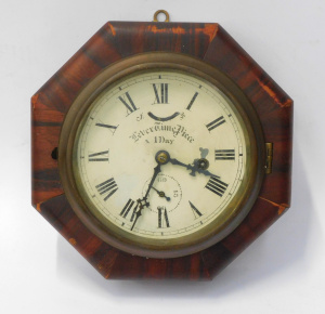 Lot 155 - Vintage Octagonal Lever Time Piece Clock - 14cm Diam Face with Key