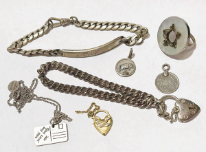 Lot 173 - Grp lot mainly marked silver jewellery - bracelets, mop ring, medallio