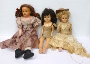 Lot 182 - 3 x Early 1900s to 1950s Composition Dolls - assorted sizes & type