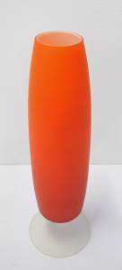 Lot 191 - Vintage MCM Frosted Cased Glass Vase - Bright Orange w Clear Twisted b