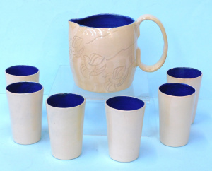 Lot 194 - Australian Pottery c1949 7 piece Drink set Signed Margaret 49 - Cream