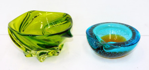Lot 207 - 2 pces Mid Century Art Glass inc Czech Josef Hospodka Green bowl with