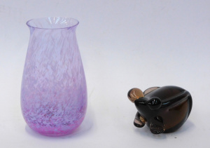 Lot 212 - 2 pcs Art Glass, inc Signed Caithness Scotland fluorite glass vase w w