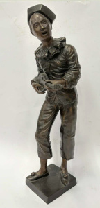 Lot 224 - Unsigned Bronze sculpture - Au Claire de lune , Pierrot playing the ma