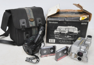 Lot of Vintage Camcorders & Accessories incl Sharp Twin Lens Handycam, 8mm V