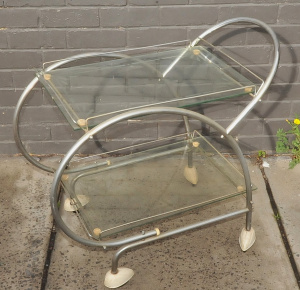 Lot 1 - Vintage c1930s Art Deco Auto Trolley - Original Glass shelves w Frosted