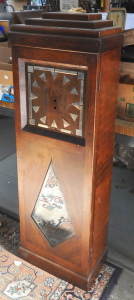 Lot 4 - Art Deco Grandmother Clock Oak & Veneer case - Stepped top - Bevell