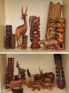 Lot 6 - Lot of Carved Wooden Pieces incl Animals, Tribal Figures, Tribal Masks e