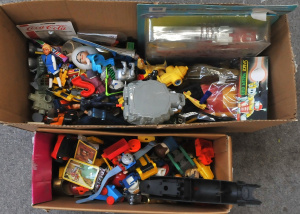 Lot 34 - 2 x Boxes of Vintage Assorted Plastic Toys incl Plastic Vehicles, Space