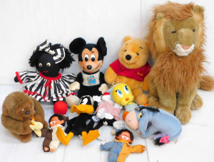 Lot 53 - Box lot Character Soft Toys inc Winnie Pooh, Mickey Mouse, Tweety Bird,