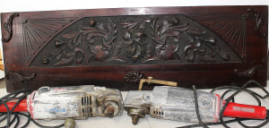 Lot 73 - Group Lot Inc Vintage Carved Cedar Wooden Panel w Classical Carved Dolp
