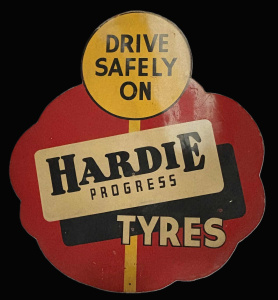 Lot 139 - Hardie Progress Tyres vintage masonite Advertising sign - 65 x 60cms W