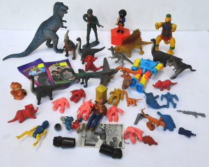 Lot 149 - Lot of Vintage Kids Plastic Toys incl Dinosaurs, Golly-Wog Figure on a