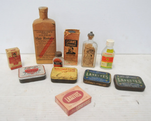 Lot 153 - Group lot vintage Tins & Bottles - Mostly medicinal inc Longmores