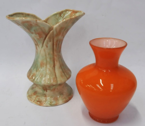Lot 169 - 2 x pieces - 70's Orange cased Art Glass Vase + unmarked Diana Austral