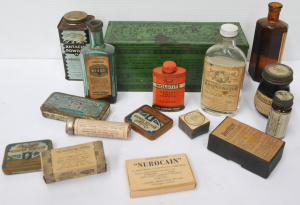 Lot 187 - Group lot of vintage Medicinal Tins & Bottles inc Ferris & Co