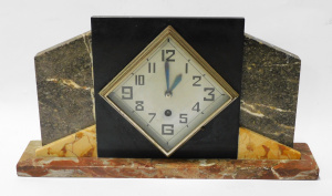 Lot 198 - Art Deco Alabaster & Marble Mantle clock -,Diamond shaped clock fa
