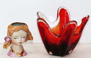 Lot 208 - Group Lot inc MCM Alpine Safedge Art Glass Vase & German Ceramic L