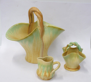 Lot 210 - 3 pces Vintage Remued Australian Pottery all with pale cream & gre