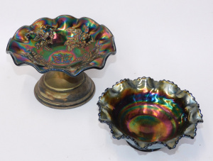 Lot 219 - 2 pces Carnival Glass inc Australian Butterfly & Bush Amethyst bow