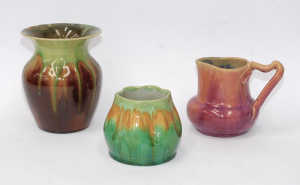 Lot 222 - 3 pces Vintage Remued Australian Pottery vases inc Pink glaze Jug with