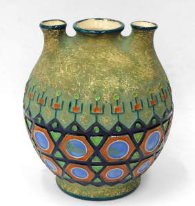 Lot 231 - Vintage Czech Amphora Tri Holed Pottery vase with raised decoration 22