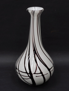 Lot 232 - Mid Century Italian Venetian Glass Vase - White with black lines- narr