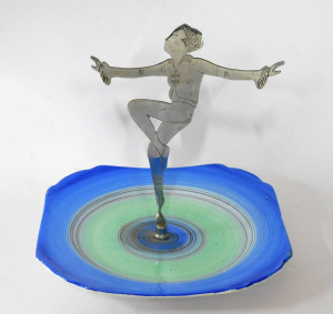 Lot 234 - English 1920s - 30s Art Deco Harmony China - blue cake plate with chr