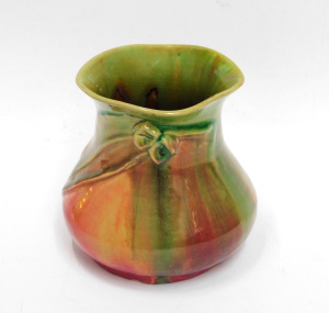 Lot 236 - Vintage Remued Australian Pottery Vase - Applied Gum Nuts & Leaf -