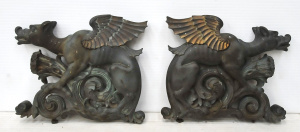 Lot 237 - Pair vintage c1900's heavy Cast Bronze Griffon Flat Back Figures - pos