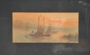 Artist Unknown (Yamajo) - Framed c1920 30s Japanese Watercolour - Boats at Suns