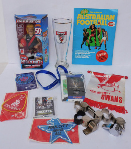 Group lot of Sporting items inc 1980s NFL Giw ti okat Aust Football, Dyson Heppe