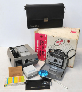 Vintage Poloroid 230 Land Camera w Case & Accessories , 8mm Film Projector &