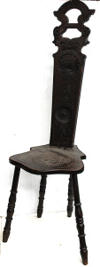 Lot 4 - Vintage c1930s Chip Carved Hall Chair - Shaped base, turned Legs, High N