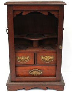 Lot 6 - Vintage c1910 20s Oak Tobacco Cabinet - Drawers, shelves & Pipe hold
