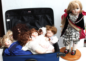 Lot 42 - Suitcase plus Artist & Reproduction Character dolls inc German Kest
