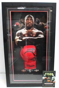 Lot 47 - Mike Tyson Boxing Glove in Large Frame, Signed w COA Affixed Verso