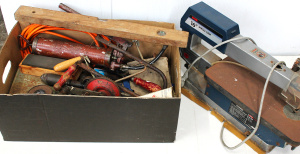 Lot 56 - Box plus Tools inc 16 Ryobi Scroll Saw, assorted Tools - Caulk Gun, Sol