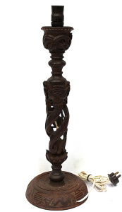 Lot 63 - Vintage c1930s Carved Teak Eastern Lamp base - Intricate fine carved de