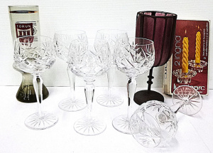 Lot 68 - Group lot of Crystal & Glass inc, 6 x cut crystal hock glasses, bo