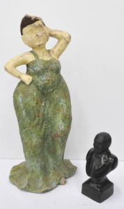Lot 97 - 2 x Ceramic Figures incl Black Ceramic Bust of a Man & Larger AF Fi