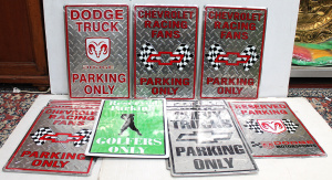Lot 121 - Group lot vintage style Tin Signs - Motoring & other inc Chevy Tru