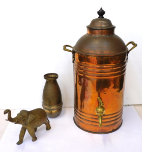 Lot 123 - Group lot vintage Brass & Copper items inc Copper Urn with Brass F