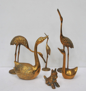 Lot 137 - Small Lot of Vintage Brass Animals incl Ibis, Ducks & Scottish Ter