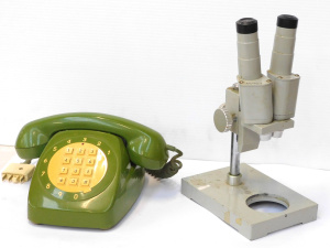 Lot 147 - 2 pces inc Mid Century Push Button Fern Green Telephone with Rotary Di