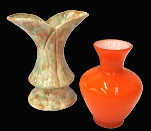Lot 148 - 2 x pieces - 70s Orange cased Art Glass Vase + unmarked Diana Australi