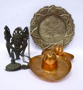 Lot 150 - Small lot of Vintage Metal Items inc, hanger with classical faces Mexi