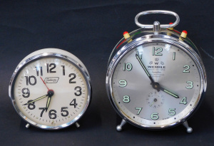 Lot 152 - 2 x Vintage clockwork Alarm Clocks inc German 1960s Chrome Wehrle Thre