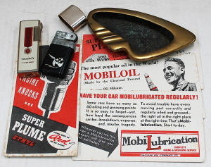Lot 157 - Group Lot inc vintage lighters, Bronzed MC Ash Tray & Ink Blotters
