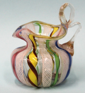 Lot 172 - Vintage Italian Latticinio Jug - Twisted coloured ribbons with lace pa Lot 172 - Vintage Italian Latticinio Jug - Twisted coloured ribbons with lace pa